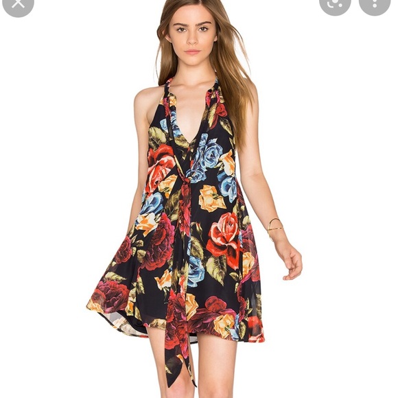 Show me your Mumu Tess Tie Mini Dress in Bloom Bloom - Picture 3 of 9